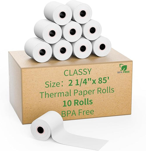 2 1/4" 85' feet Thermal Receipt Paper, Cash Register Paper Rolls Fits by CLASSY