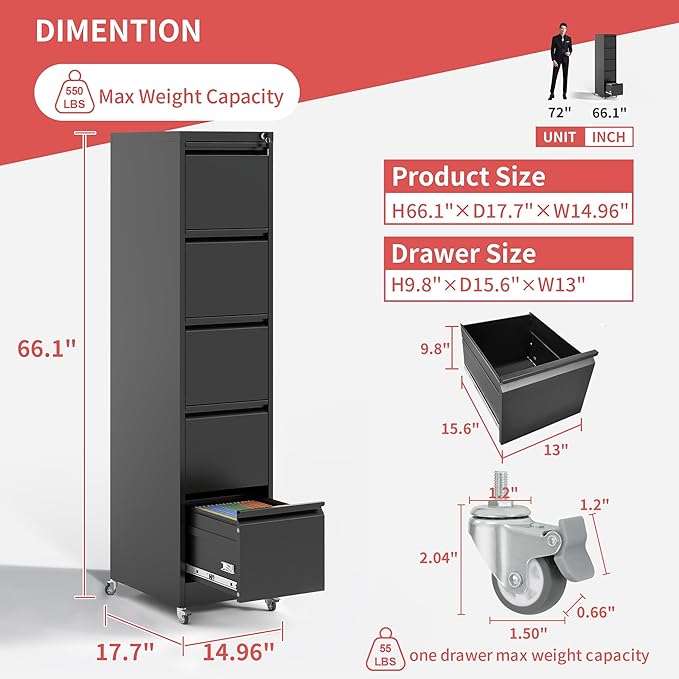 5 Drawer Locking File Cabinet - Image 3