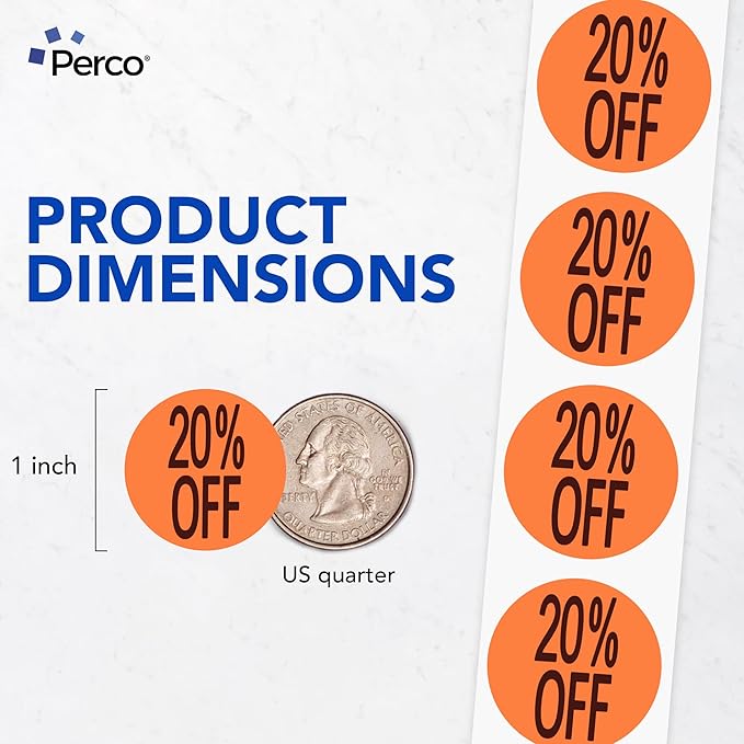 Perco Fluorescent Red 1-Inch Circle 20 Percent Off Retail Price Stickers—1 - Image 2