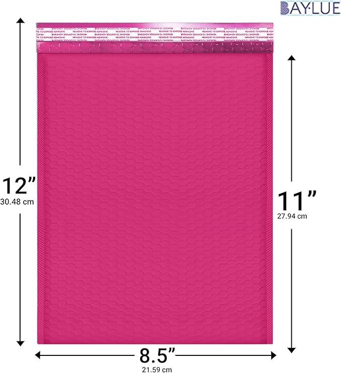 Hot Pink 8.5x12 Inch Poly Bubble Mailers #2 |Self Seal Padded Envelopes | Air - Image 2
