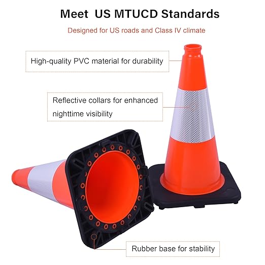 OrangeStar 8Pack 18" Orange Traffic Safety Cones, PVC Parking Cone Construction - Image 2