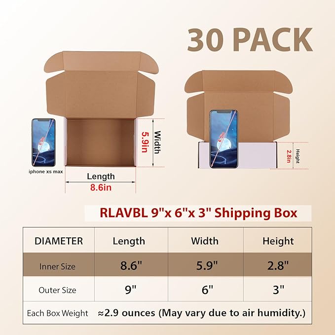 RLAVBL 9x6x3 Shipping Boxes Set of 30 - Image 2