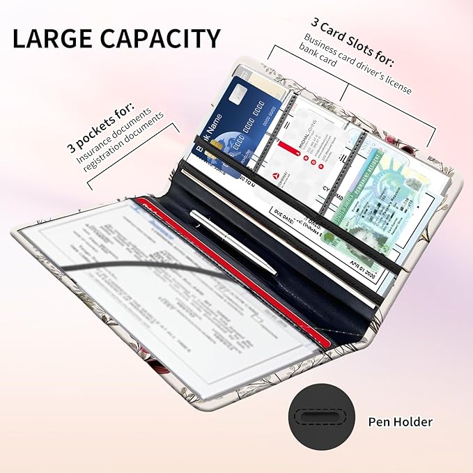 Premium Car Registration and Insurance Card Holder, Cute PU Leather Car - Image 4