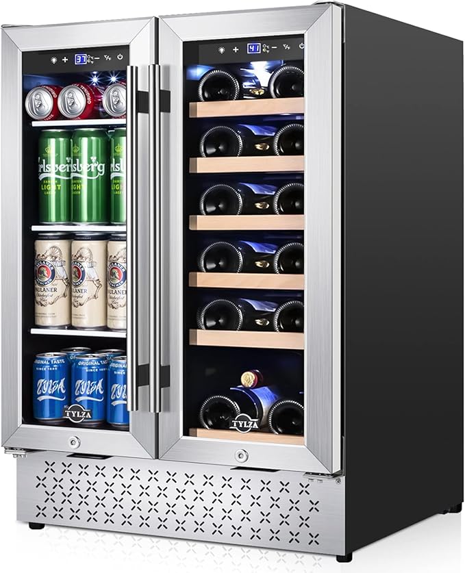 Tylza Wine and Beverage Refrigerator, 24 Inch Dual Zone Wine Fridge, Holds 20 by TYLZA