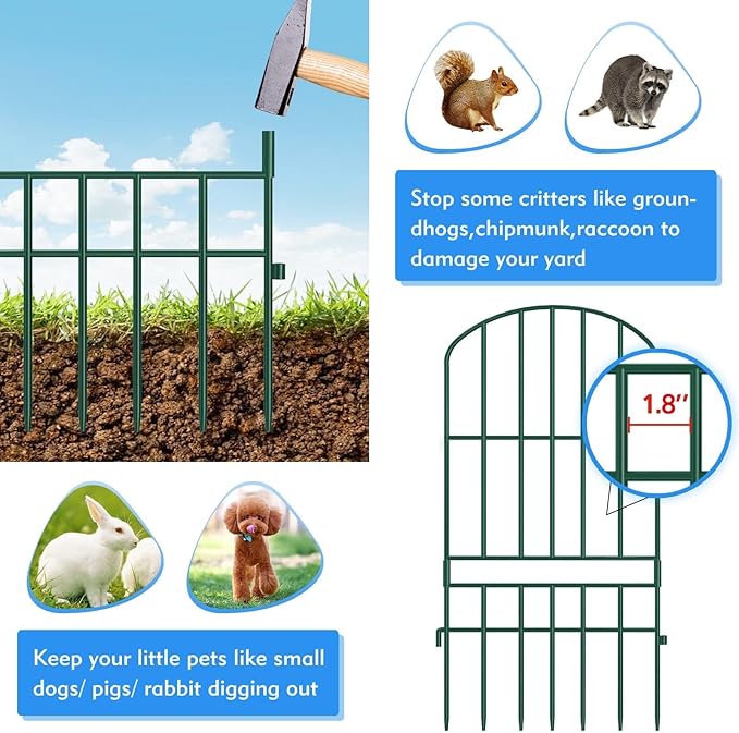 Adavin Animal Barrier Garden Fence, 10 Pack Green 12''L x 25" H no dig Fence - Image 2