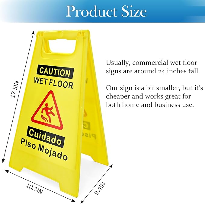 2 Pack Caution Wet Floor Sign, 17.5" Height, Bright Yellow, Double-Sided - Image 2