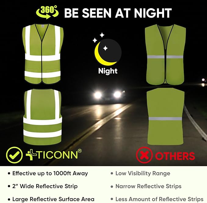 TICONN 2PK/4PK Reflective Safety Vest, High Visibility Vest - Image 3