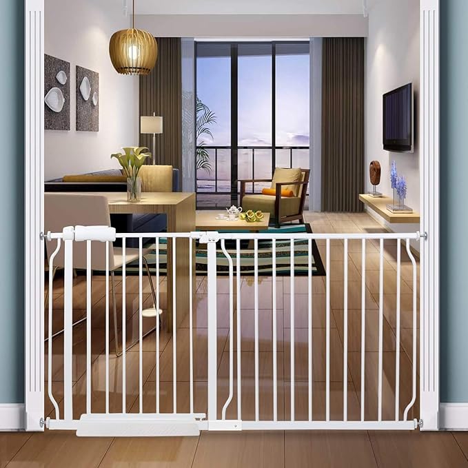 Extra Wide Baby Gate Tension Indoor Safety Gates White Metal Large Pressure by COSENDBABYGATE