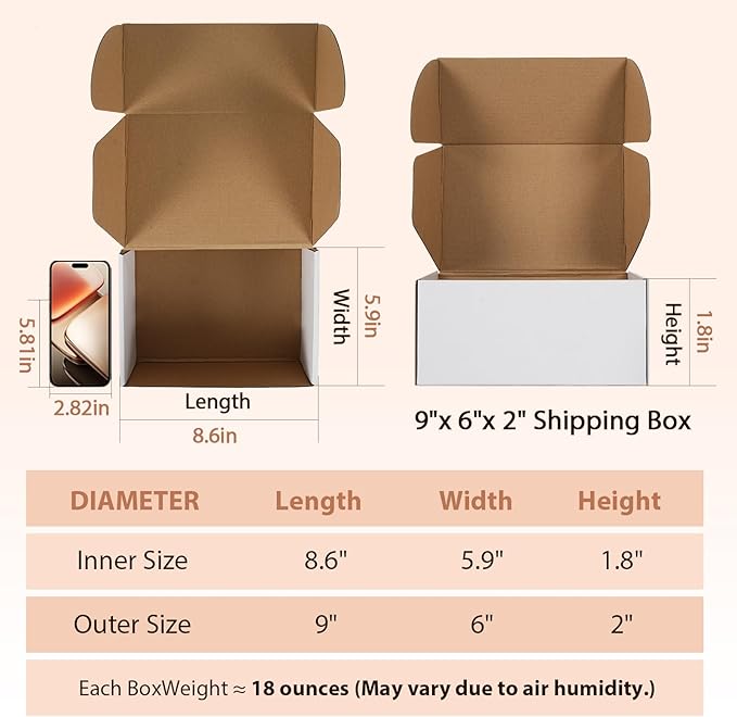 9x6x2 inches Shipping Boxes Set of 25, Small Corrugated Cardboard Box, - Image 2