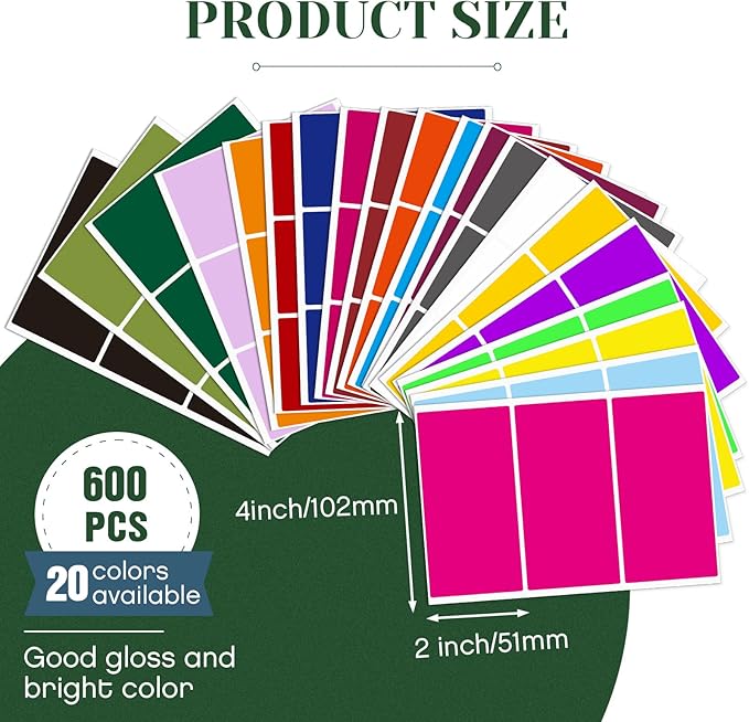 Marspark 600 Pieces Colored Labels Stickers 2" x 4" Large Color Coded Labels - Image 2