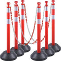 6 Pack 40" inch Work Zone Chain Post Set, Traffic Delineator Post Cones by OranLite