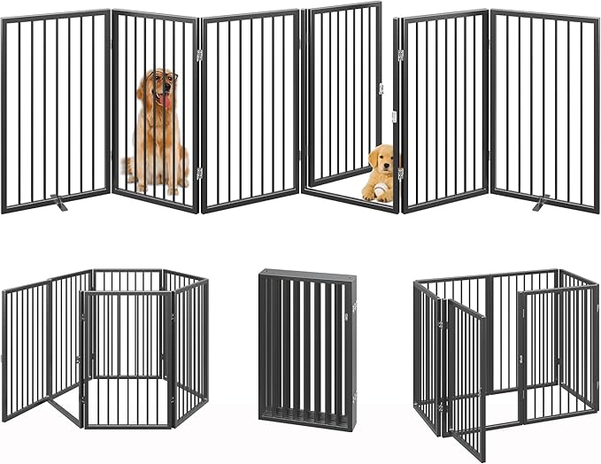 Vantas Folding No-Assembly Metal Pet Gate 120" Wide, Freestanding Accordion - Image 3