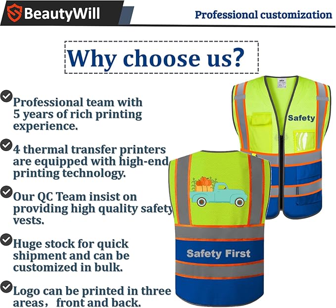 BeautyWill Custom Safety Vest Customized Logo Mesh Vest Class2 High Visibility - Image 3
