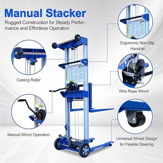 122" 400lbs Material Lift Winch Stacker, Hand Winch Lift Truck - Image 4