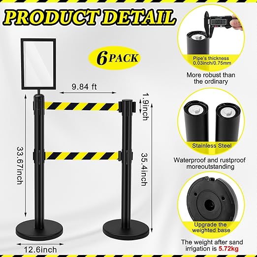 Therwen 6 Pcs Double Retractable Belt Barrier - Image 2