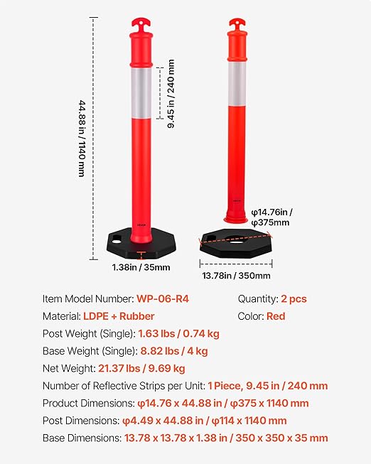VEVOR 2 Pack Traffic Delineator Posts, 48 inches Traffic Safety Cones - Image 7