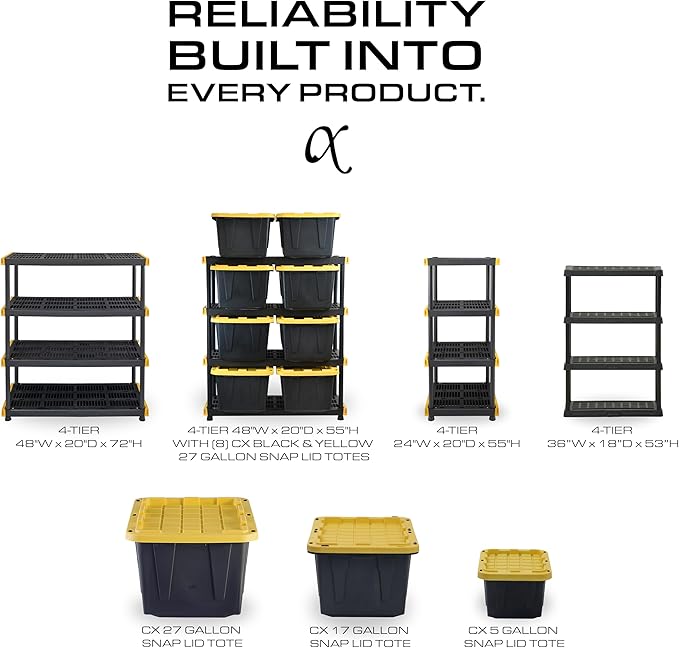 CX Black & Yellow, 5-Tier Heavy Duty Plastic Storage Shelving Unit, 200lbs/shelf - Image 9