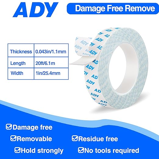 ADY Removable Double Sided Tape Heavy Duty 1in x 20ft, Adhesive Mounting Tape - Image 2