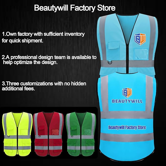 BeautyWill 10/20 Pack Custom Logo Safety Vest, Bulk High Visibility Class 2 - Image 5