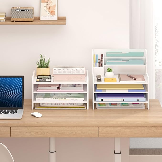 Bamboo Desk Organizer Mail Holder Countertop Letter Tray File Organizer - Image 3
