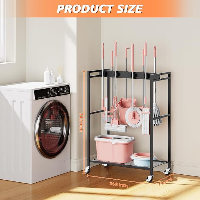 Broom and Mop Holder, Broom Storage Hanger, Cleaning Cart - Image 2