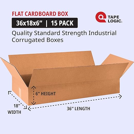 TAPE LOGIC 36x18x6 Flat Corrugated Boxes, 36L x 18W x 6H, Storage Box - Image 2