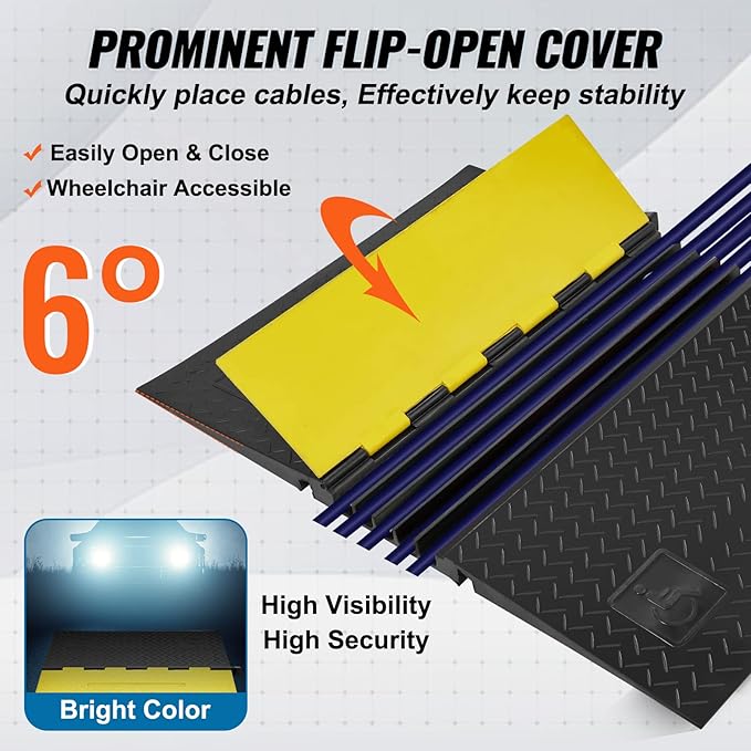 VEVOR 5 Channel Rubber Cable Protector Ramp, Heavy Duty 22000 lbs/axle Capacity - Image 5