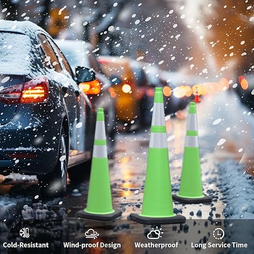 BESEA 6Pack 36” inch Traffic Safety Cones Green Road Parking Cones Construction - Image 5