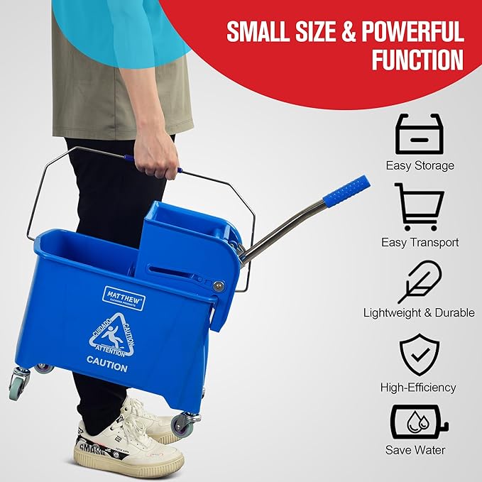 MATTHEW Cleaning Blue 22Quart Compact Mop Bucket INCL.2 Pcs Mop Head - Image 3