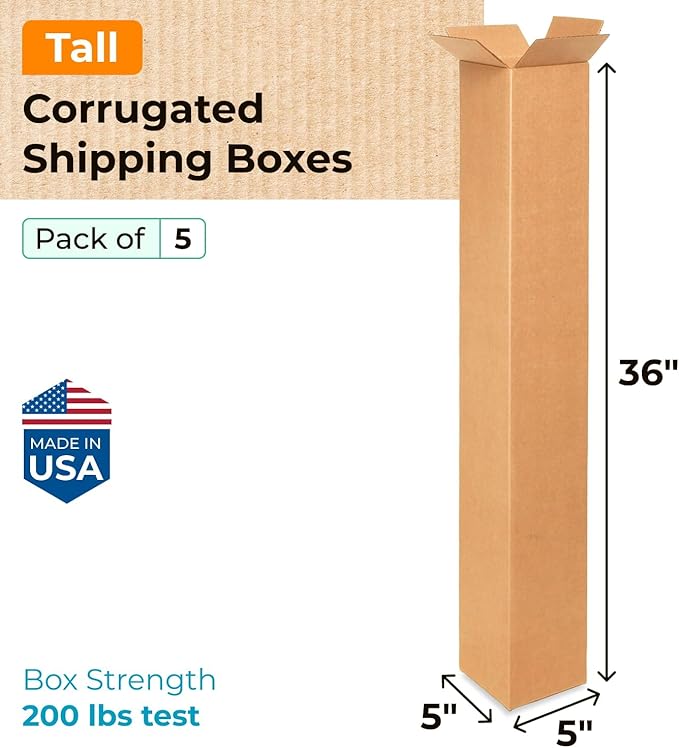 Tall Moving & Shipping Boxes 5 x 5 x 36 inches - Image 2