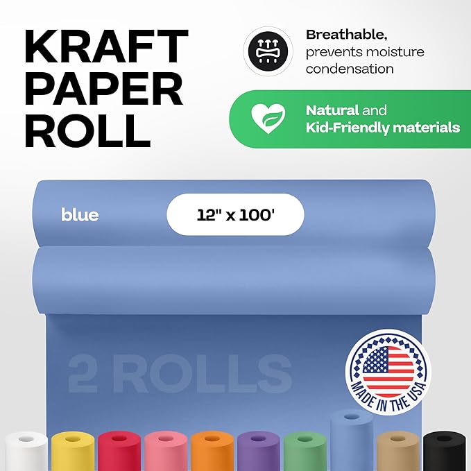 12" x 1200" Blue Kraft Paper Roll, Kids' Arts & Crafts, School Projects - Image 2