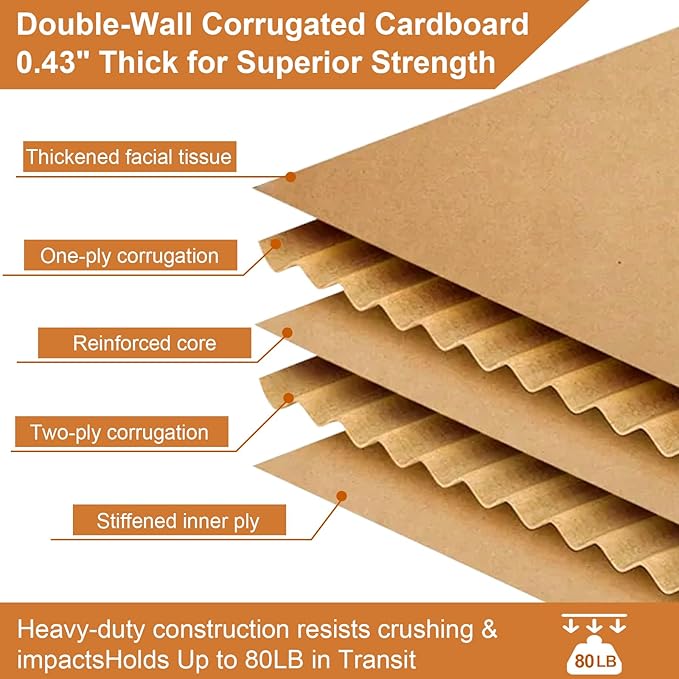 Large Moving Boxes Heavy Duty, 12 Pack 20" x 20" x 15" Double Corrugated - Image 3