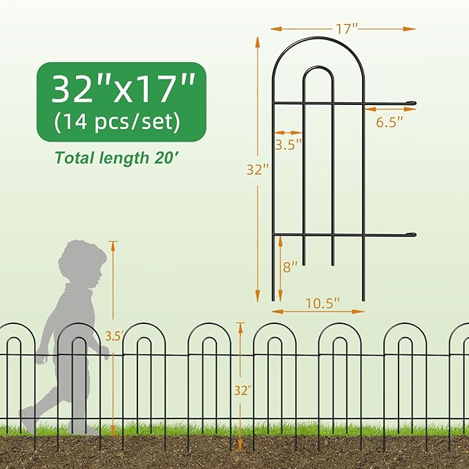 Garden Fence Border 32inX20ft Black Metal Wire Garden Fencing Panel Outdoor - Image 5