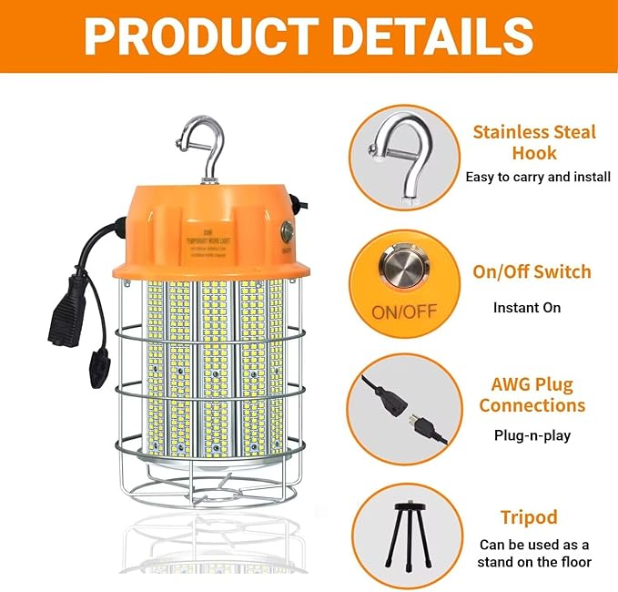 300W LED Temporary Work Light 42, 000LM Construction Light Job Site Lighting - Image 3