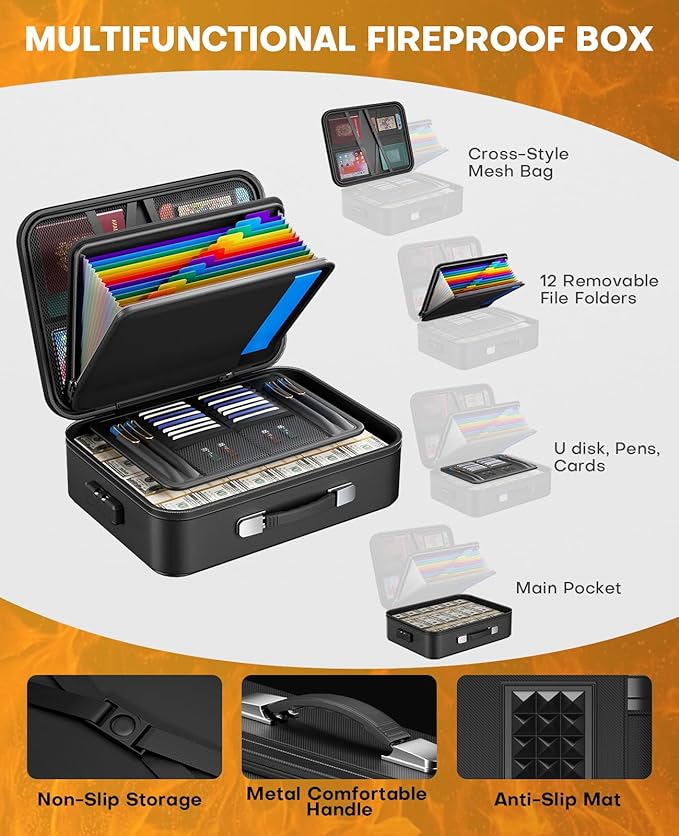 Fireproof Document Box, Hard Case Fireproof Document Organizer - Image 3