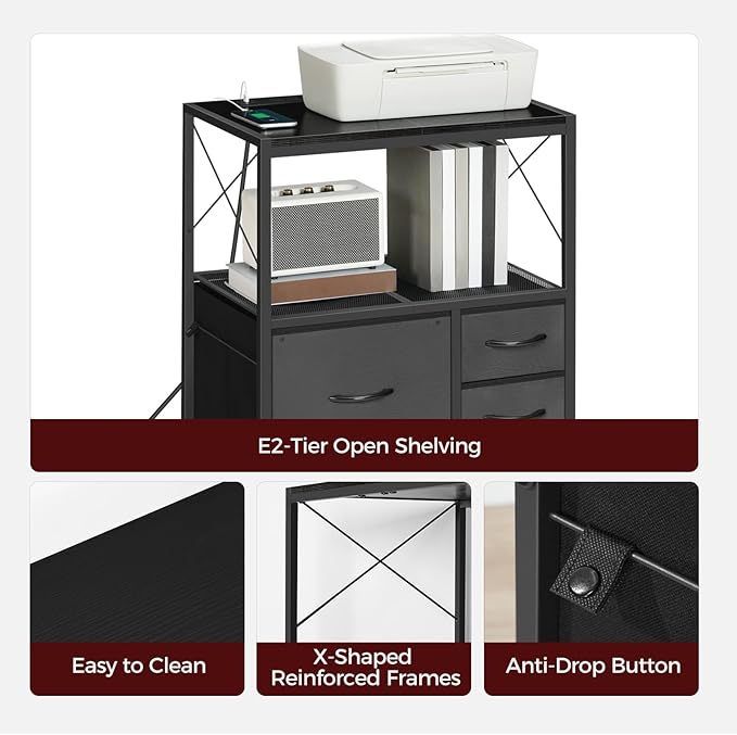 File Cabinet with Charging Station, 3 Drawer Lateral Filing Cabinet - Image 9