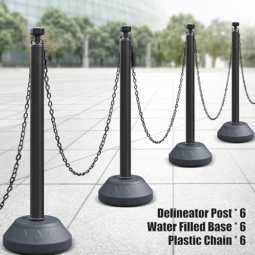 6-Set Pack 40" inch Black Work Zone Chain Post Set, Traffic Queue Delineator - Image 8