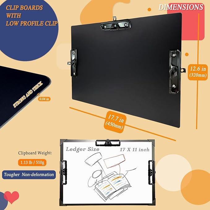 Three Black Clip Aluminum 11x17 Clipboard Metal Stainless Hangable Clipboards - Image 6