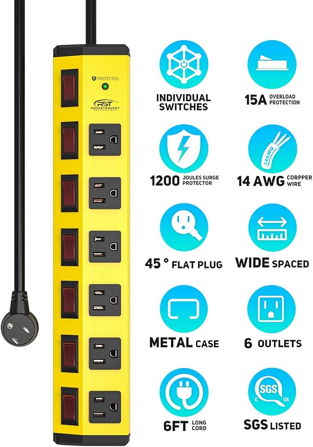 CRST 6-Outlet Heavy Duty Metal Power Strip - Image 2