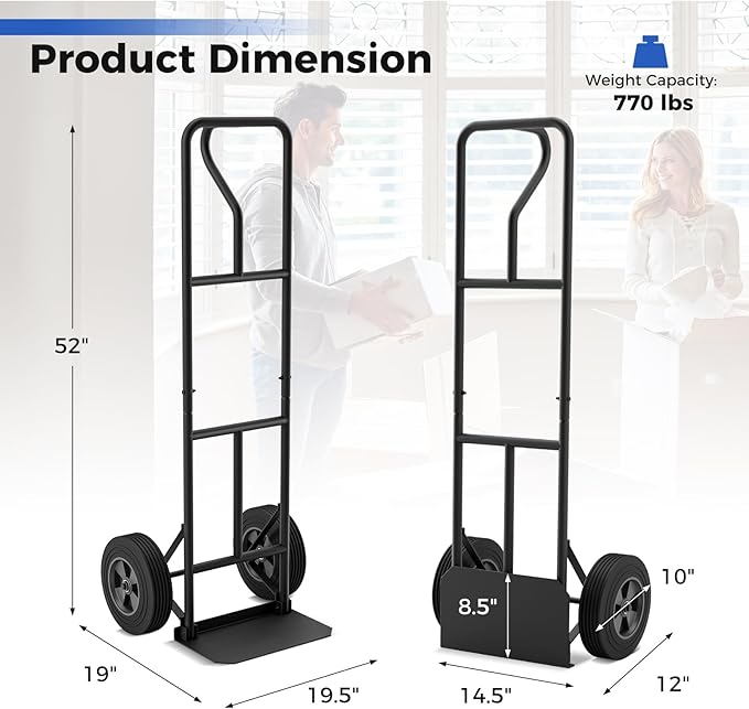 Goplus Hand Truck, P-Handle Hand Truck Dolly w/770LBS Capacity, Vertical Loop - Image 6