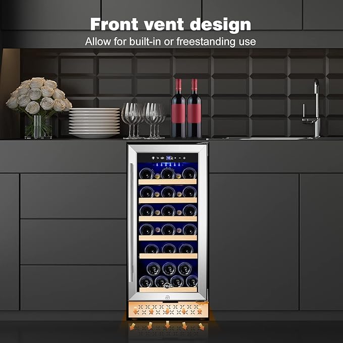 Tylza 15 Inch Wine Cooler Under Counter, 30 Bottles Built-in Wine Fridge - Image 6