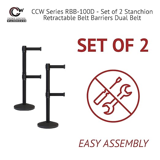 Crowd Control Warehouse CCW Series RBB-100D Set of 2 Stanchion Retractable Belt - Image 3