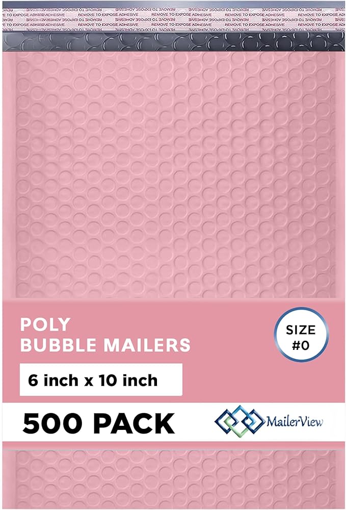 Light Pink Small Poly Bubble Mailers 6x10 inch #0 | Self Seal Padded Envelopes by MAILERVIEW