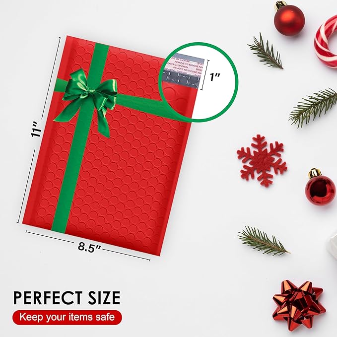 Christmas Poly Bubble Mailers | #2 Cushion Mailer, 8.5"x11" | Self Seal | - Image 3