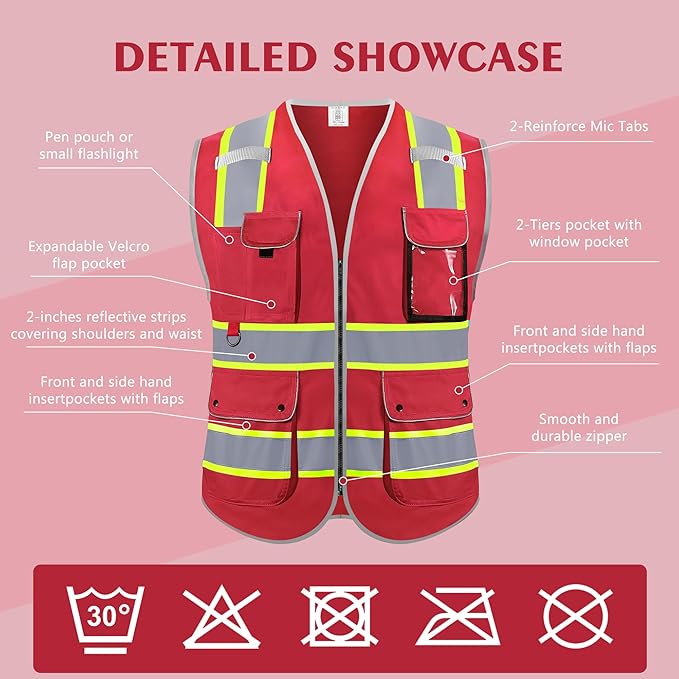 Reflective Safety Vest for Men Women, High Visibility Safety Vest - Image 2