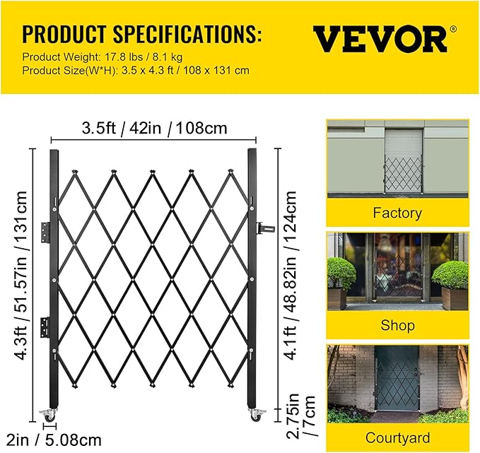VEVOR Single Folding Security Gate, 51.57" H x 42" W Folding Door Gate - Image 8
