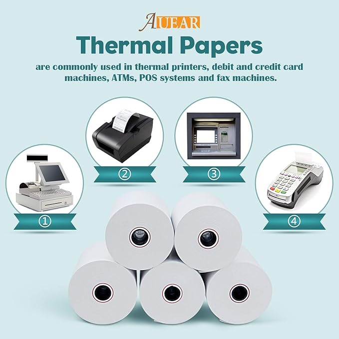 3 1/8" x 230' Thermal Receipt Paper, 80mm BPA Free Point of Sale Cash Register - Image 4