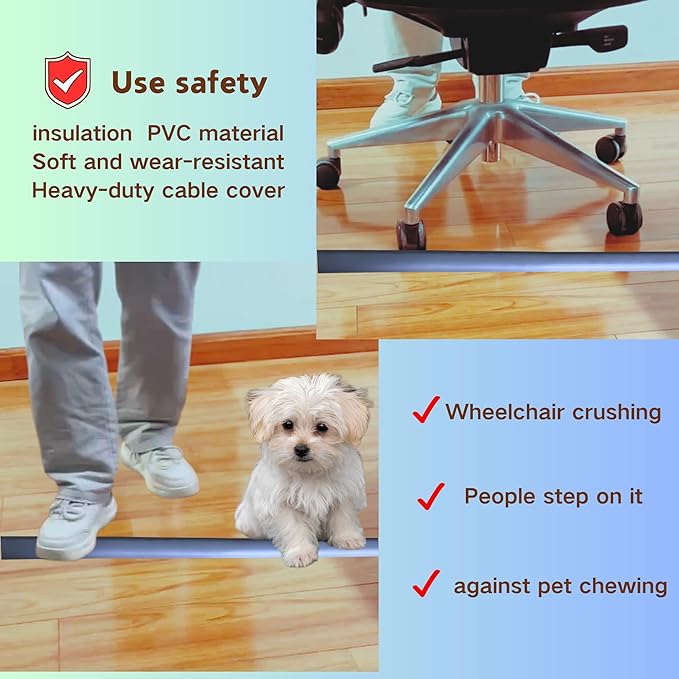 3.3ft Self Adhesive Floor Cord Cover, Heavy Duty Soft PVC Cable Protector and - Image 3