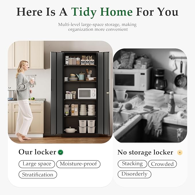 Crownland 63" Metal Storage Cabinet, Lockable Garage Storage Cabinets, High - Image 5