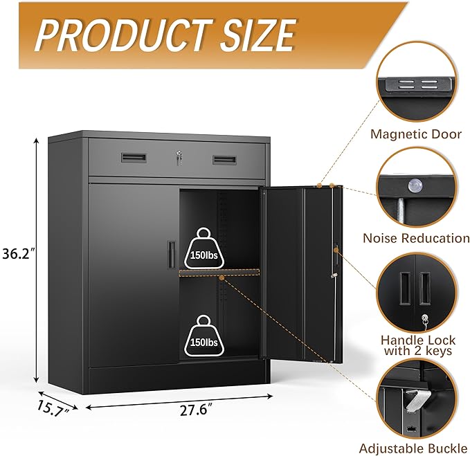 Metal Storage Cabinet, 36 Inch Tall Metal Storage Cabinet - Image 3